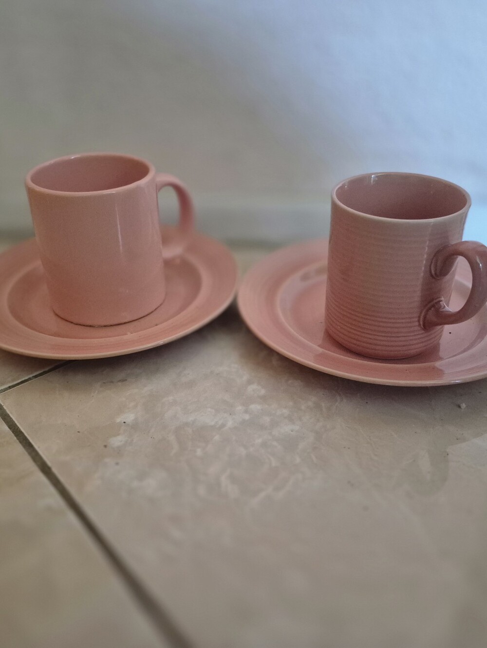 2 sets of cups and saucers new Salmon Color 8 Oz Cups 8 In Saucers Ceramic